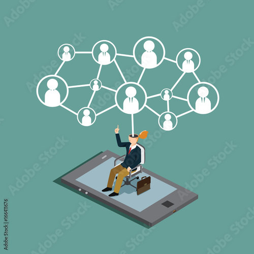 modern technology social networking isometric concept