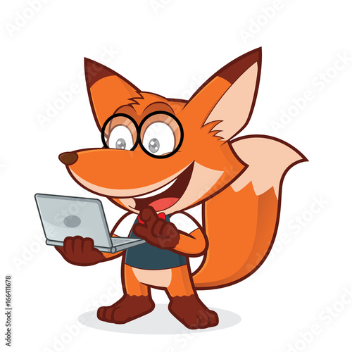 Geek fox holding a laptop