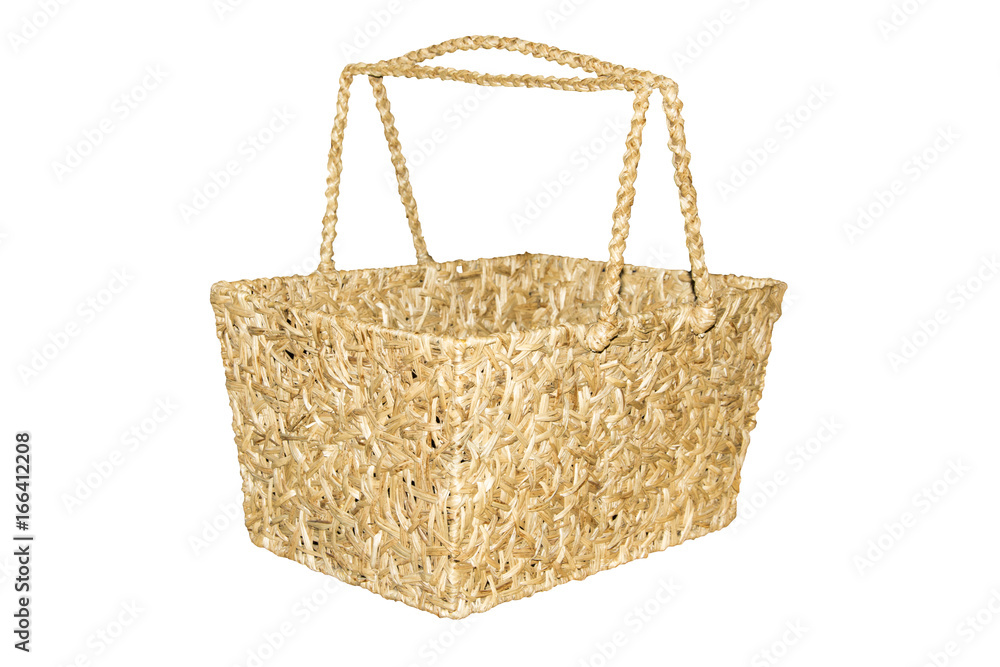 Empty Dry Water hyacinth basket isolated on white Empty Dry Water hyacinth basket isolated on white