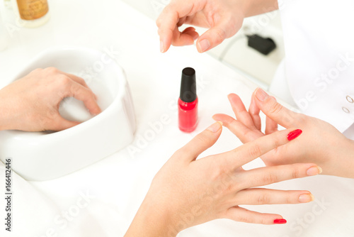 Manicure process closeup
