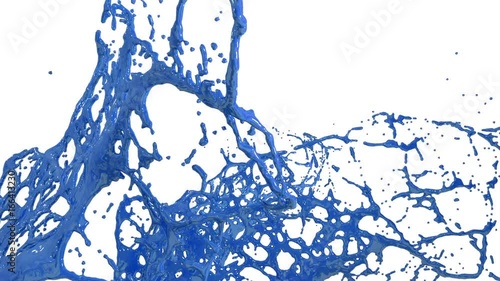 blue paint splash in air filmed in slow motion with alpha channel use for alpha mask lumma matte. Color liquid fly in air. Ver1 photo