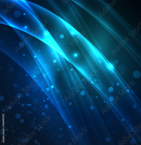 Energy lines, glowing waves in the dark, vector abstract background photo