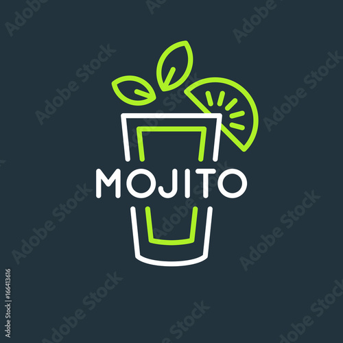 Illustration for bar menu alcoholic cocktail Mojito. Vector line drawing of a Drink on a background.