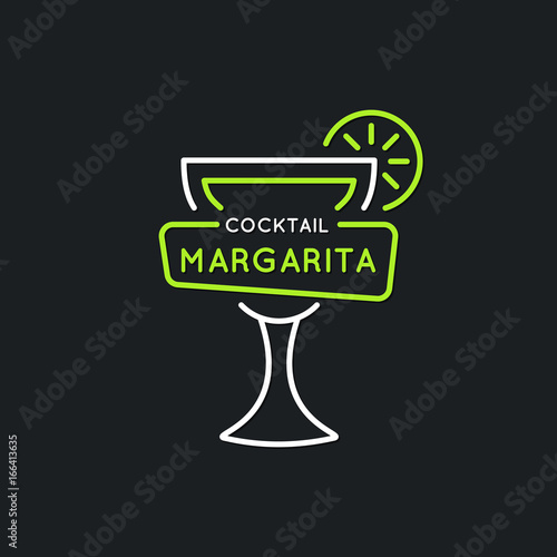 Illustration for bar menu alcoholic cocktail Margarita. Vector line drawing of a Drink on a background.