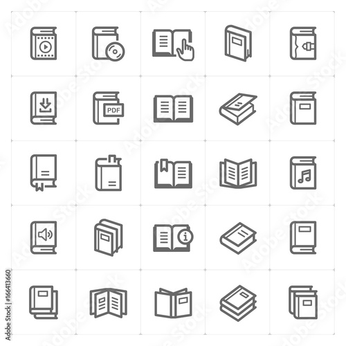 Icon set - book outline stroke vector illustration