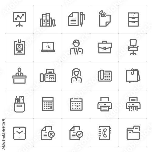 Icon set - office and stationary outline stroke vector illustration