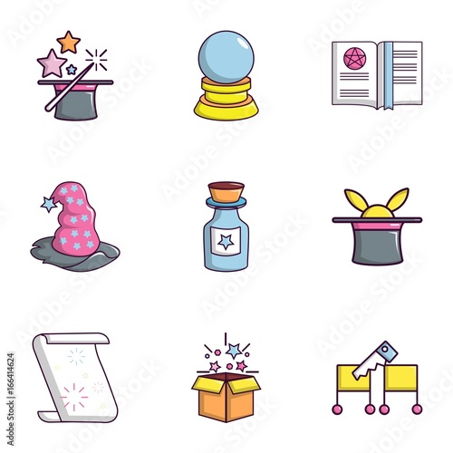 Magic stuff icons set, flat style