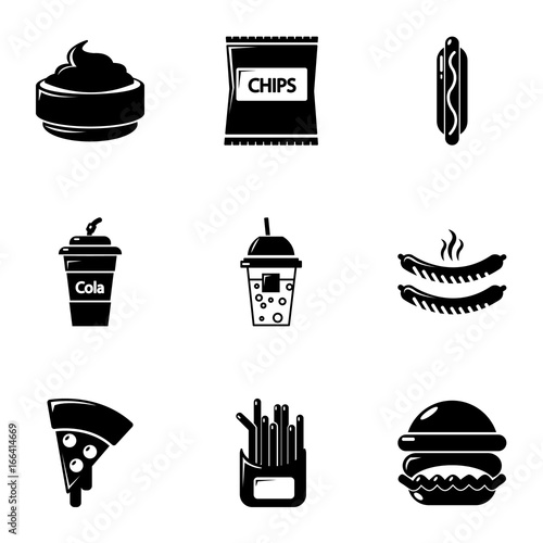 Different fast food icons set, simple style