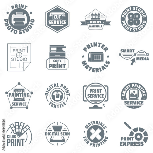 Print service logo icons set, simple style