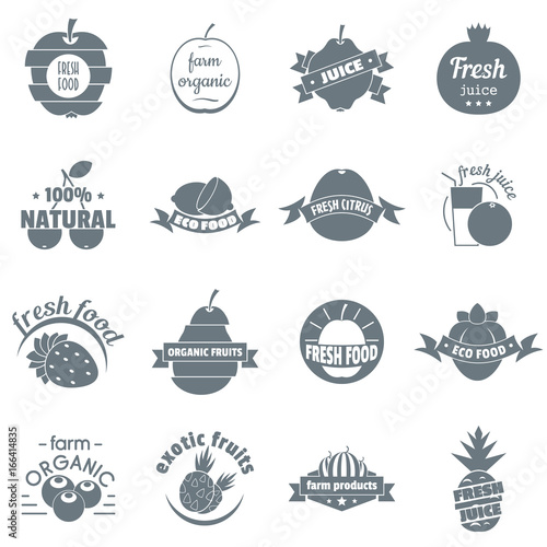 Fresh juice fruit logo icons set, simple style