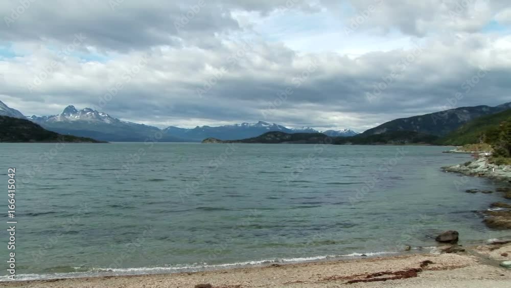 Pan across of bay Ensenada in Tierra del Fuego National Park, Argentina Pan across of bay Ensenada in Tierra del Fuego National Park, Argentina