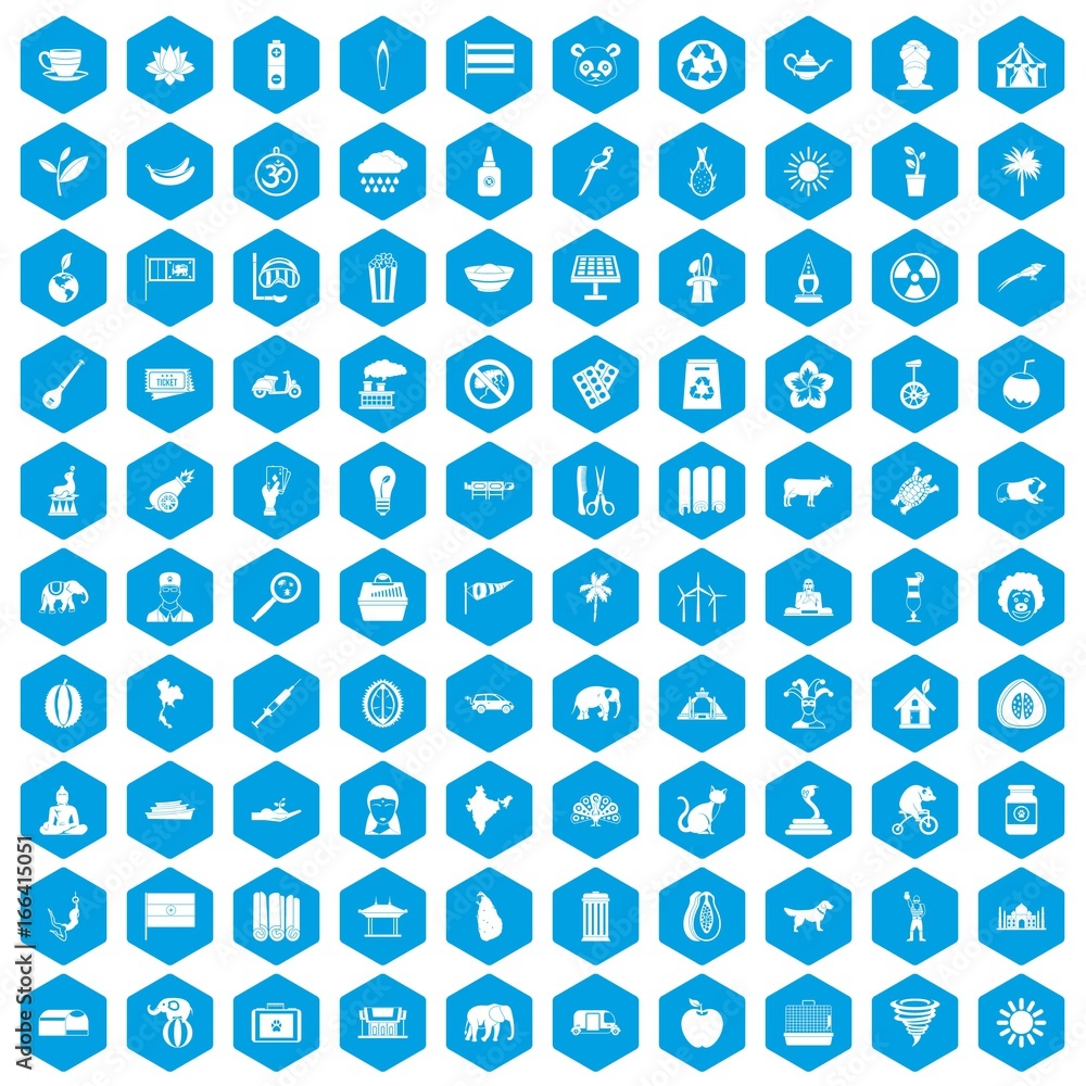 100 elephant icons set blue 100 elephant icons set blue