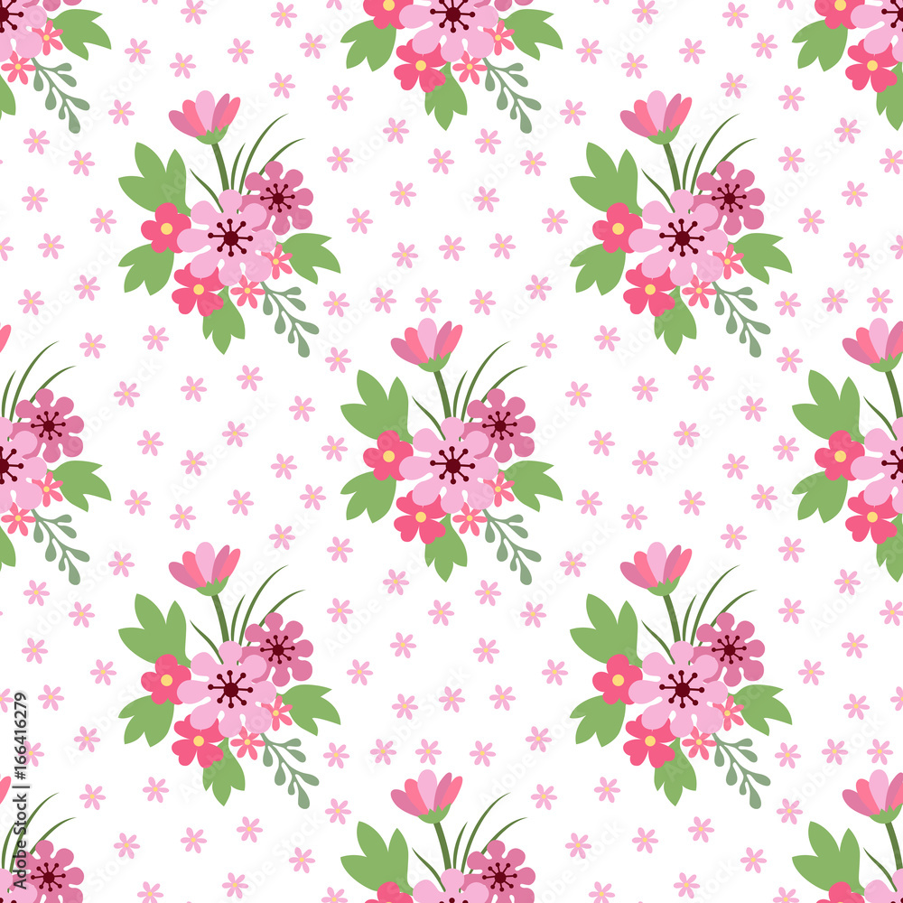 Seamless pattern flowers and leaves.