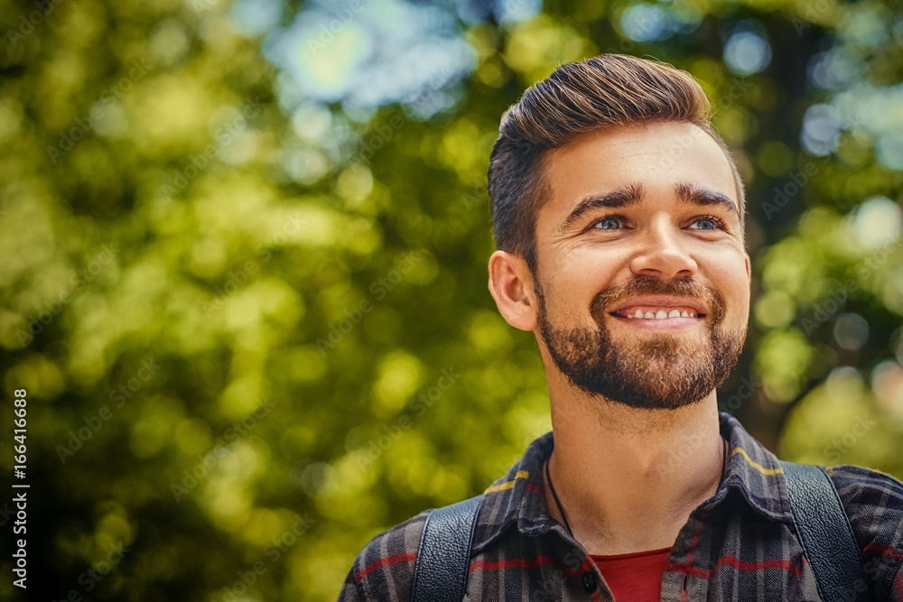 Portrait of bearded traveler male. Portrait of bearded traveler male.
