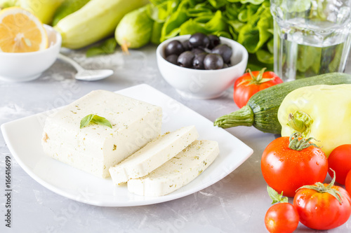 Vegetarian lunch of vegetables and tofu.