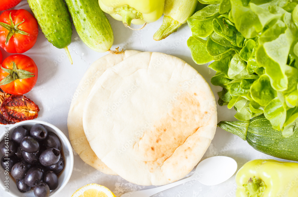 Healthy sandwiches with vegetables and tofu in pita. Healthy sandwiches with vegetables and tofu in pita.