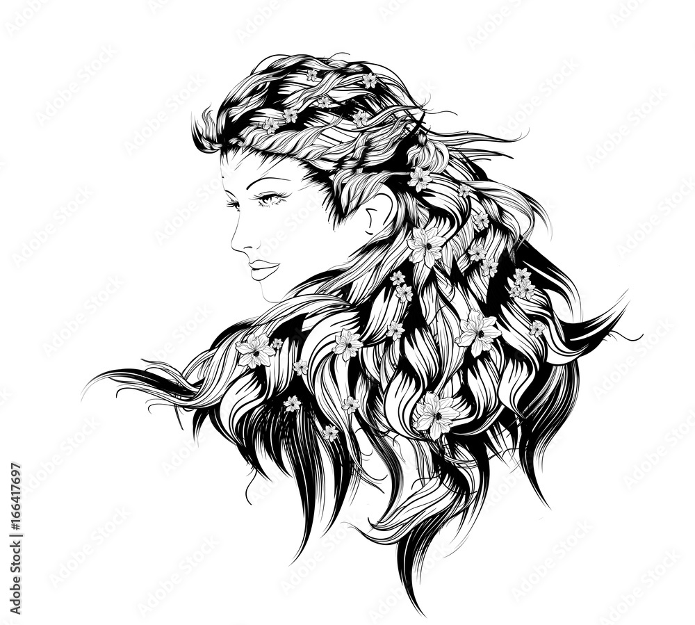 Fototapeta premium Vector Sketch. Beauty girl face on a white background