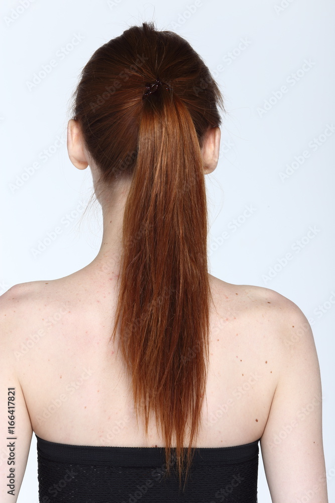 Caucasian Woman before make up hair style. no retouch, back side view Caucasian Woman before make up hair style. no retouch, back side view