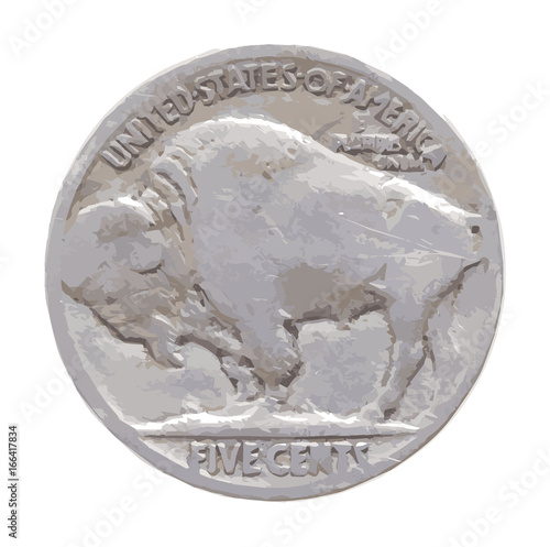 American buffalo nickle, vector illustration.