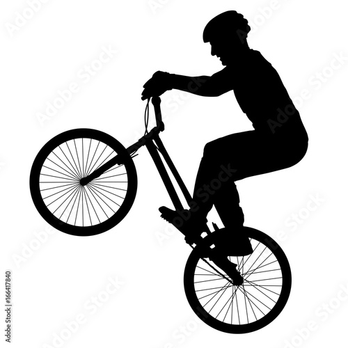 Cyclist performs a trick, rider trial silhouette, bike vector