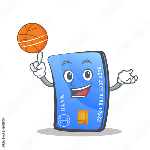 Playing basketball credit card character cartoon