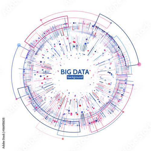Complex data graphic visualization. Futuristic business analytics. Big data analys visualization with lines, dots and arrow elements. Futuristic infographic vector illustration.