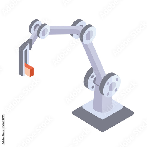 Robotic metal hand. Industrial robot manipulator. Vector illustration in isometric projection, isolated on white background.