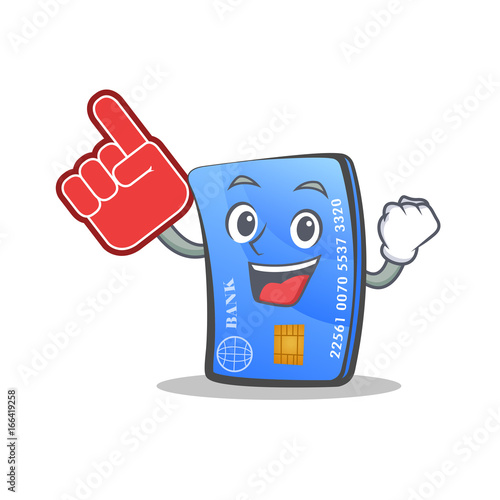 credit card character cartoon with foam finger