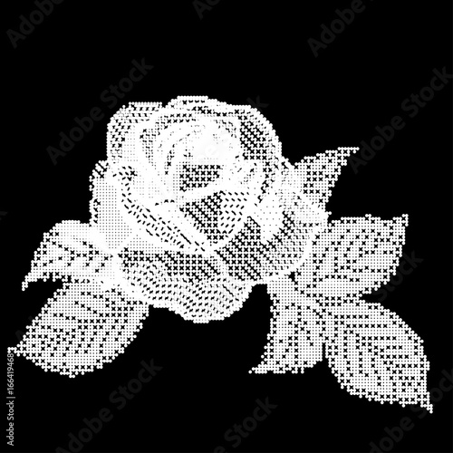 Monochrome Rose flower in the style of embroidery