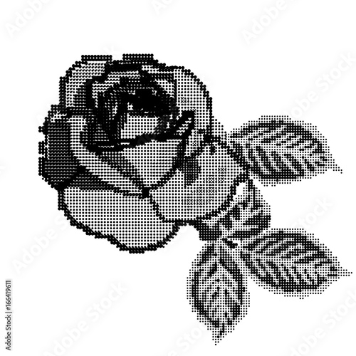 Monochrome Rose flower in the style of embroidery