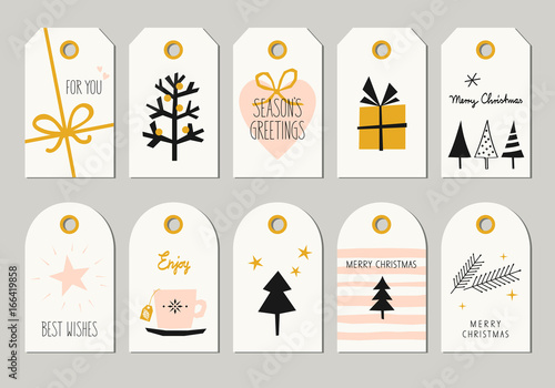 set of decorative christmas tags