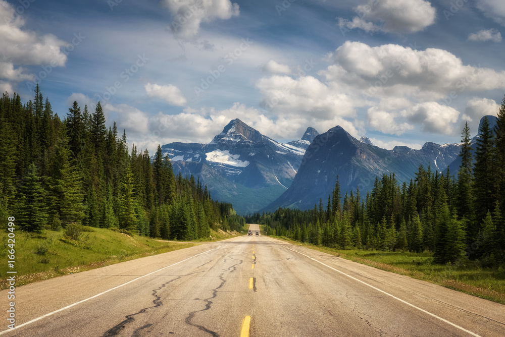 Fototapeta premium Scenic Icefields Pkwy traveling through Banff and Jasper National Parks