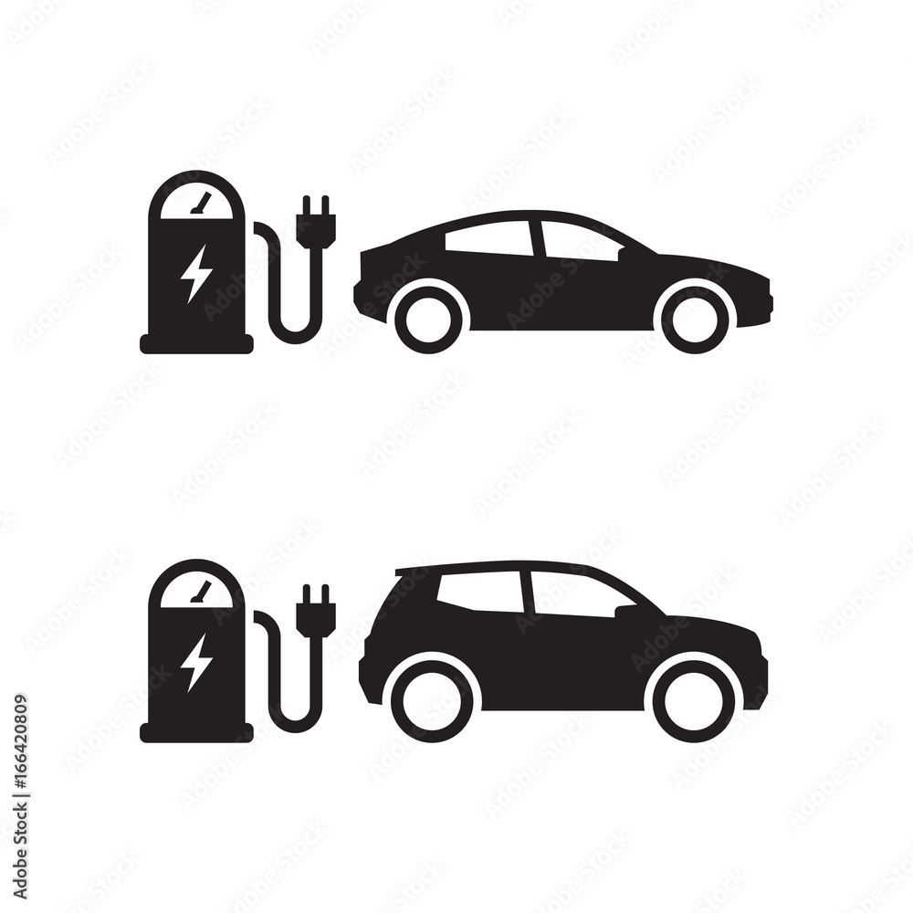 Naklejka premium Electric car charging at the charger station
