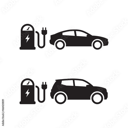 Electric car charging at the charger station