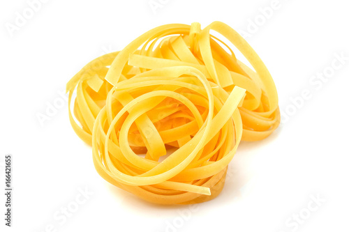 Fettuccine Italian pasta isolated closeup.