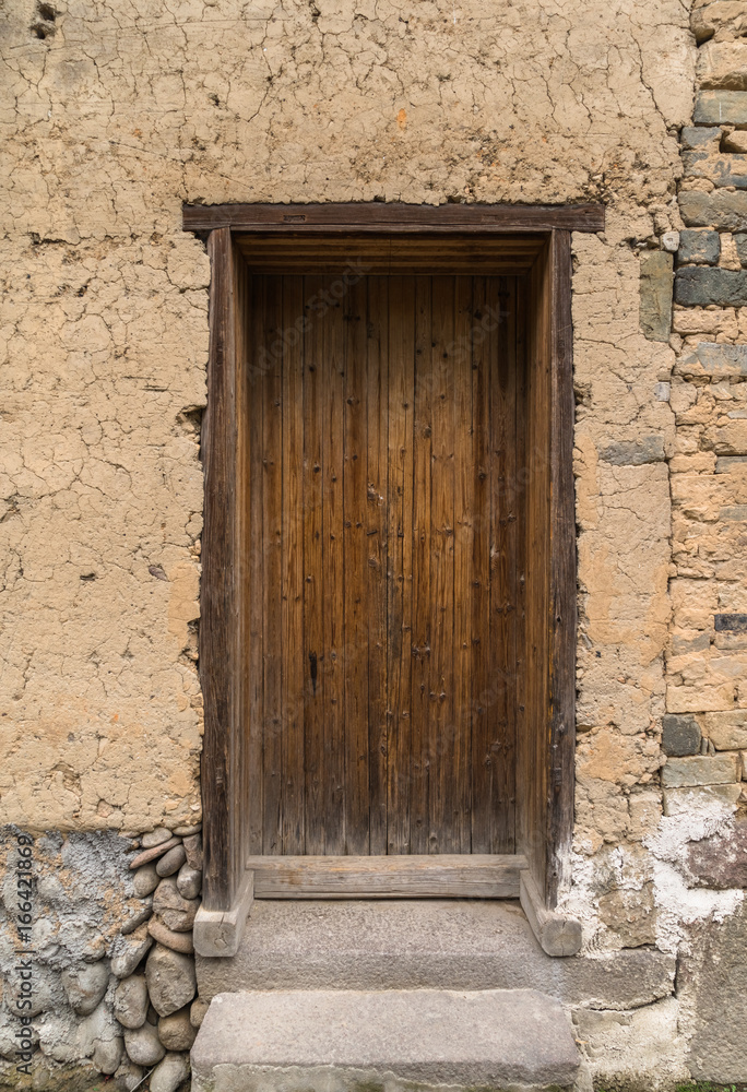 wooden door of traditional house in ancient village of Anhui,China.