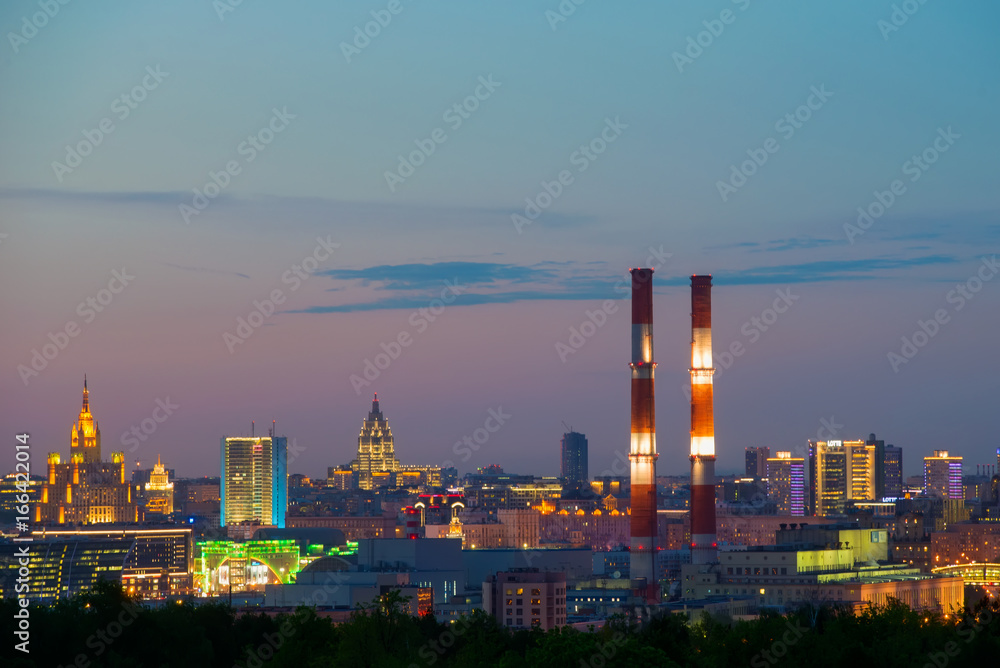 Evening view of downtown Moscow from Sparrow hills