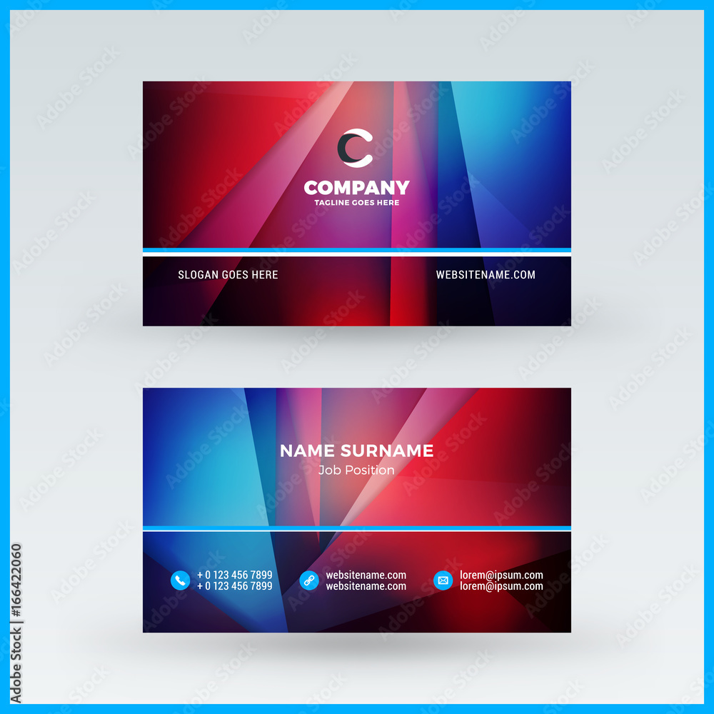 Fototapeta premium Double-sided horizontal business card template. Vector mockup illustration. Stationery design