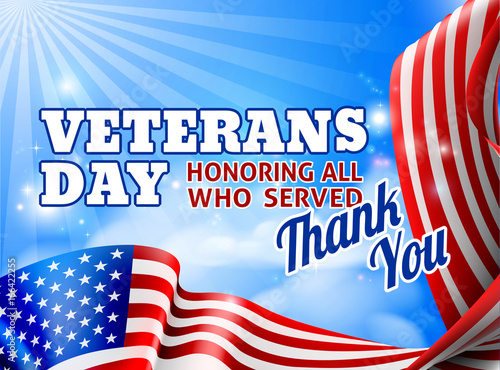 Veterans Day American Flag Sky Design Background