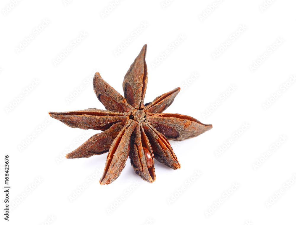 Extremely closeup view of anise star, Star anise spice fruits and seeds isolated on white Extremely closeup view of anise star, Star anise spice fruits and seeds isolated on white