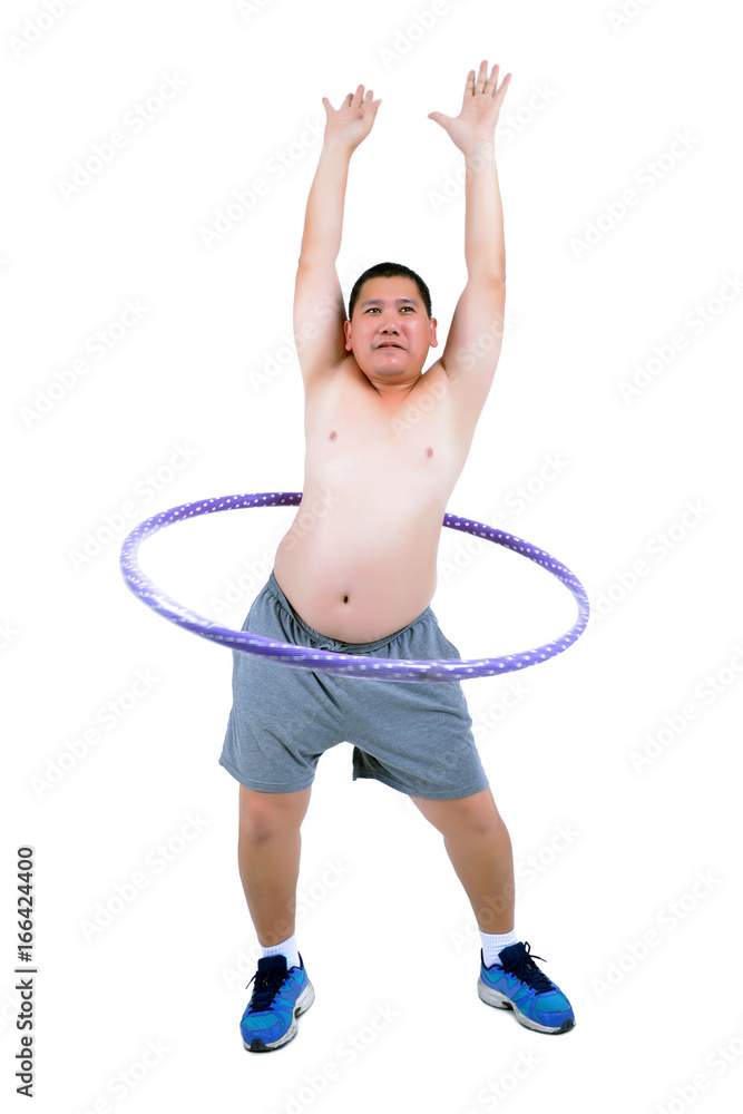 Fat man exercise by playing hula hoop. Fat man exercise by playing hula hoop.