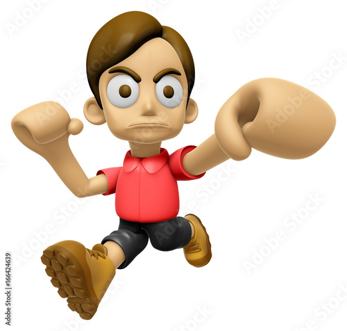 3D Man Mascot is fighting gestures. Work and Job Character Design Series 2. photo