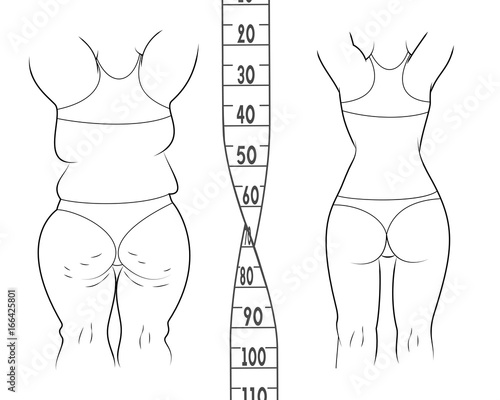 The result before and after a diet. Fat and slim woman.