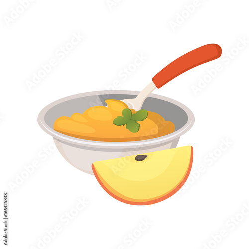 food for baby cartoon products set. apple puree.