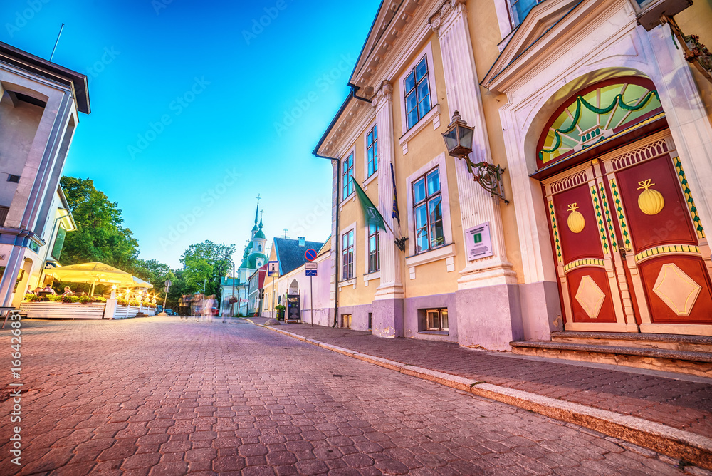 Fototapeta premium Parnu, Estonia, Baltic States: the old town at night 