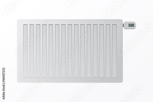 Realistic white steel panel heating radiator on white background. HVAC device.