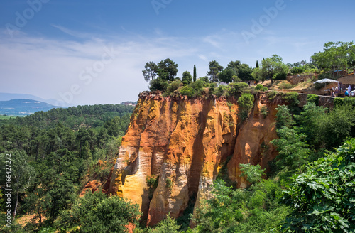 Red ocher cliffs around village of Roussillon, Provence, France