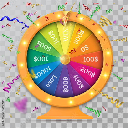 Fortune of wheel and confetti. Vector illustration
