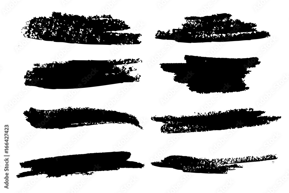Set of black paint, ink brush strokes