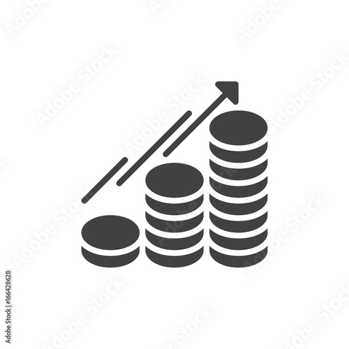 Coins growing icon vector, filled flat sign, solid pictogram isolated on white. Wealth increase symbol, logo illustration. Pixel perfect vector graphics